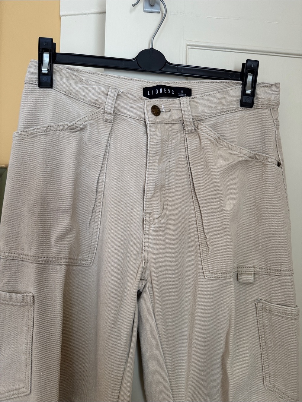 Lioness Light Beige Cargo Pants with Frayed Hem - Picture 5 of 6